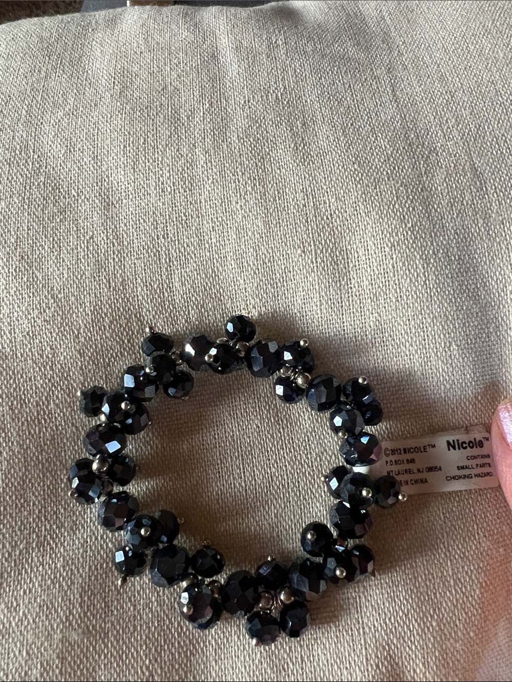 Nicole Dark Navy Blue/Silver Tone Bead Stretch Bracelet, new with tag